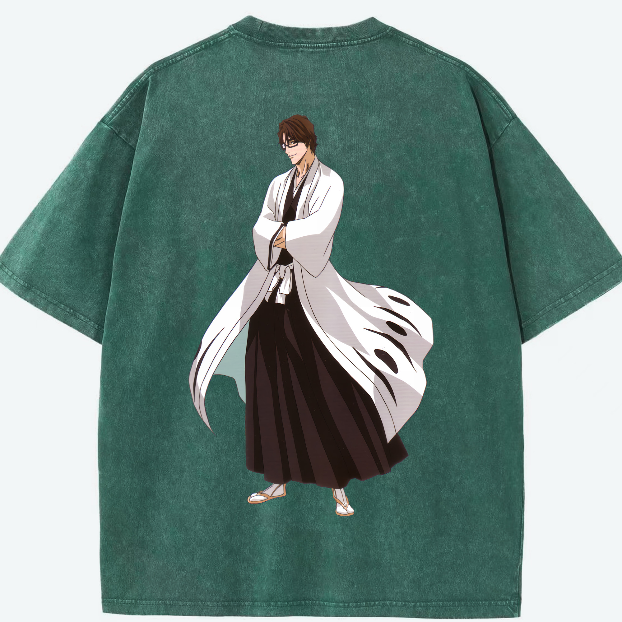 （画像用） ブリーチ 藍染 惣右介（あいぜん そうすけ） BLEACH Aizen Sousuke 綿100% ヴィンテージ風 半袖Tシャツ（背面プリント）